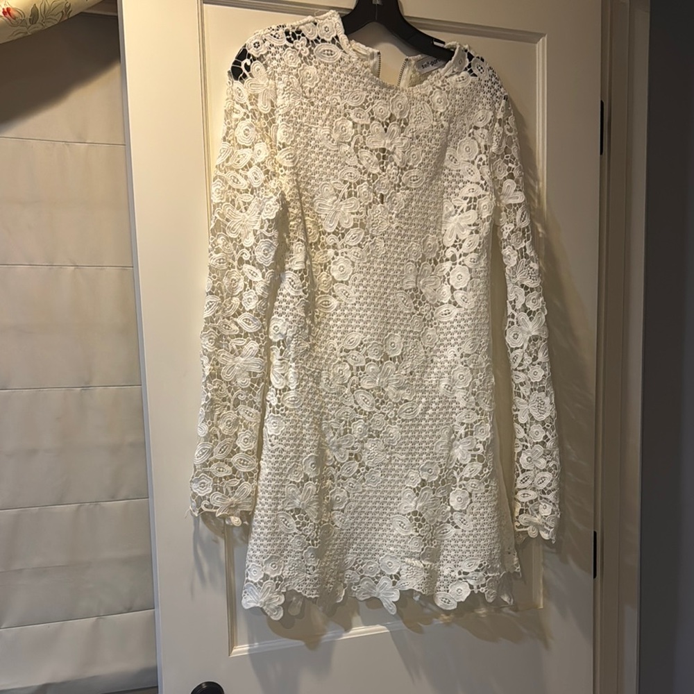 Self-Portrait white Sheath Dress with Long Bishop Sleeves